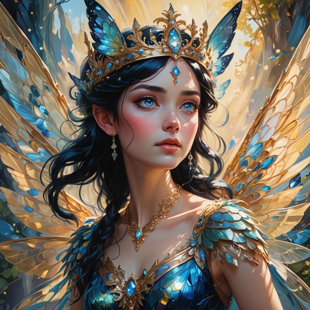 Fairy Portrait with Crown in Oil Painting Style