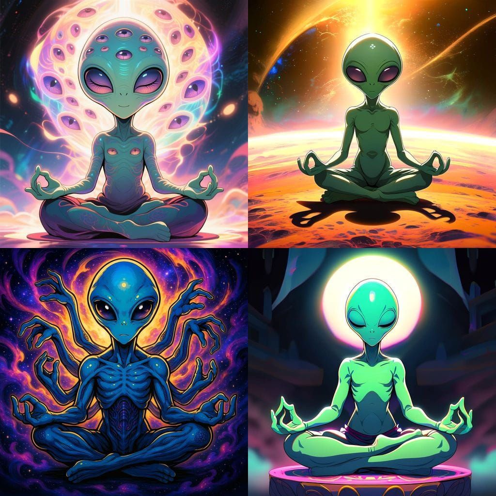 Alien Meditating on Feelings in Anime Style