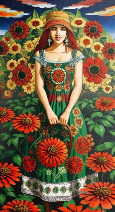 Zinnia Mandala Sundress in Geometric Oil Gouache