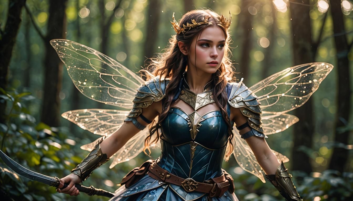 Beautiful Fairy Warrior Girl in Natural Lighting