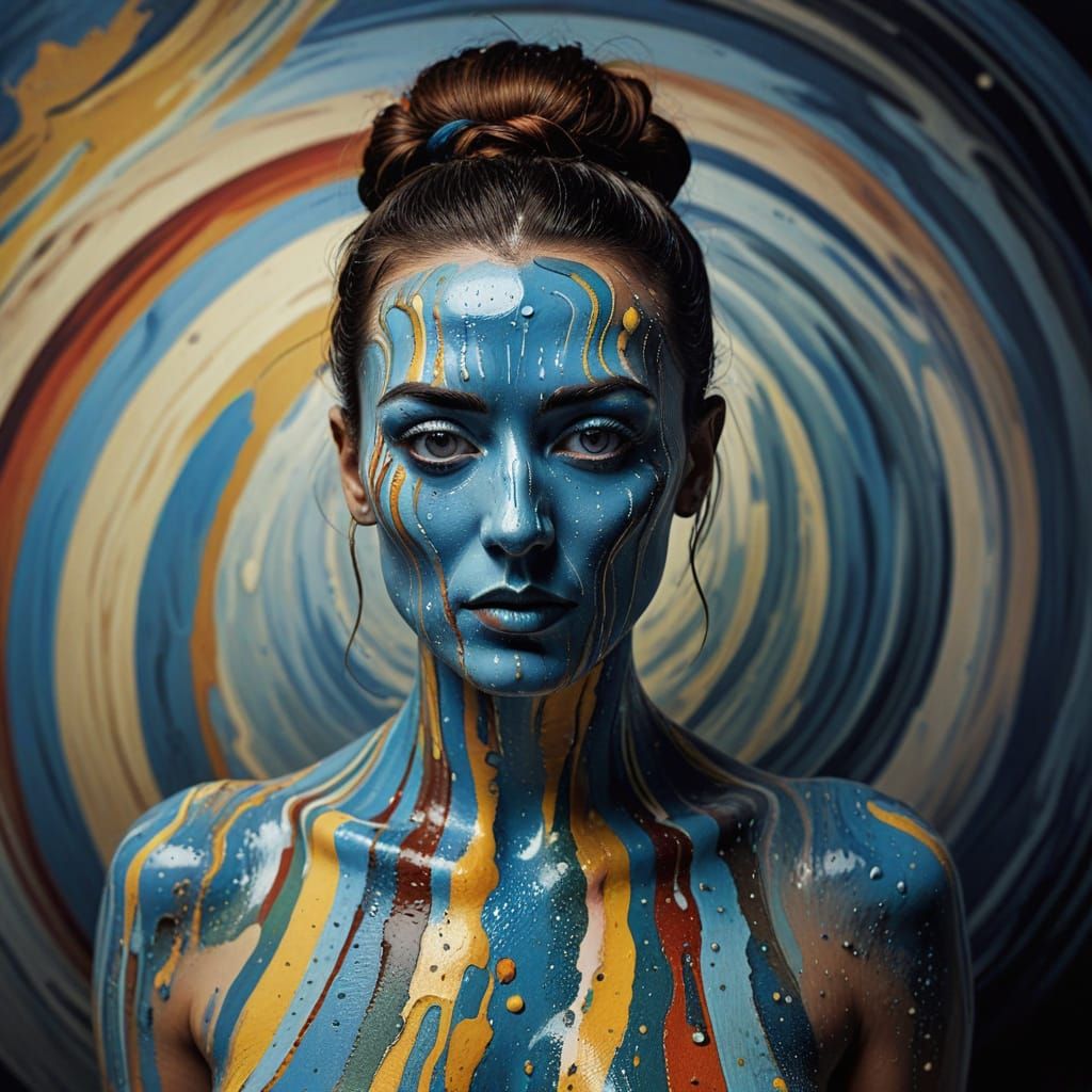 Vibrant Woman Against Hypnotic Stripes in Hyper-Realistic St...