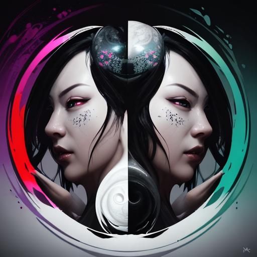 Detailed Yin Yang in Splash Art Style