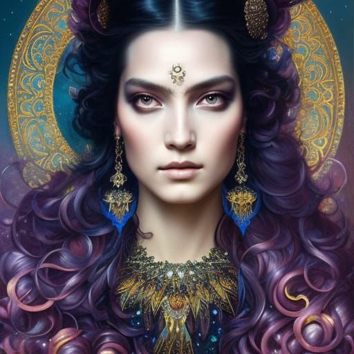 Raven Goddess Portrait with Star Flair