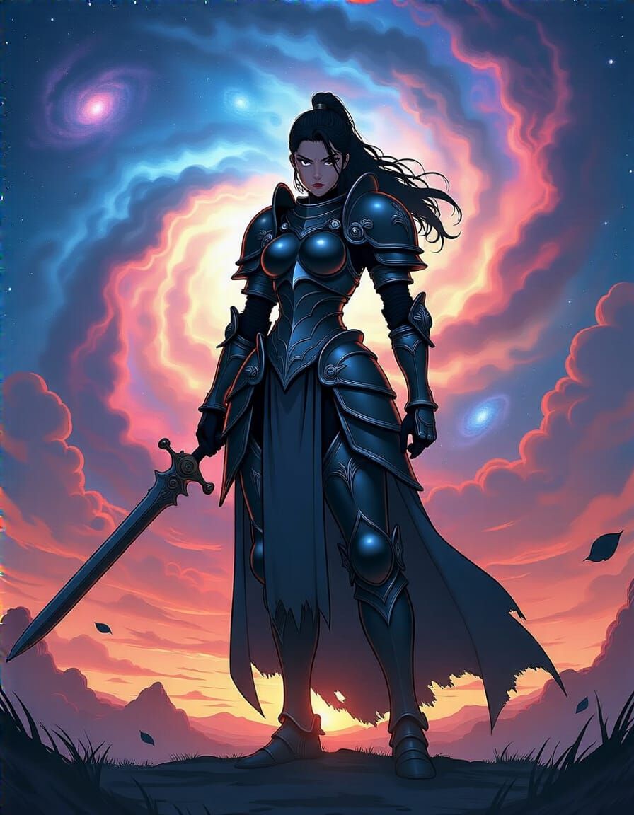 Confident Businesswoman in Futuristic Cityscape at Dawn