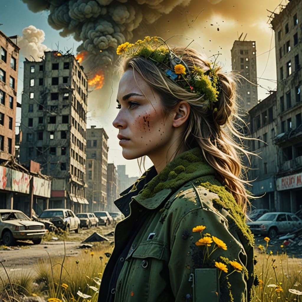 Post-Apocalyptic Cityscape with Double Exposure Art