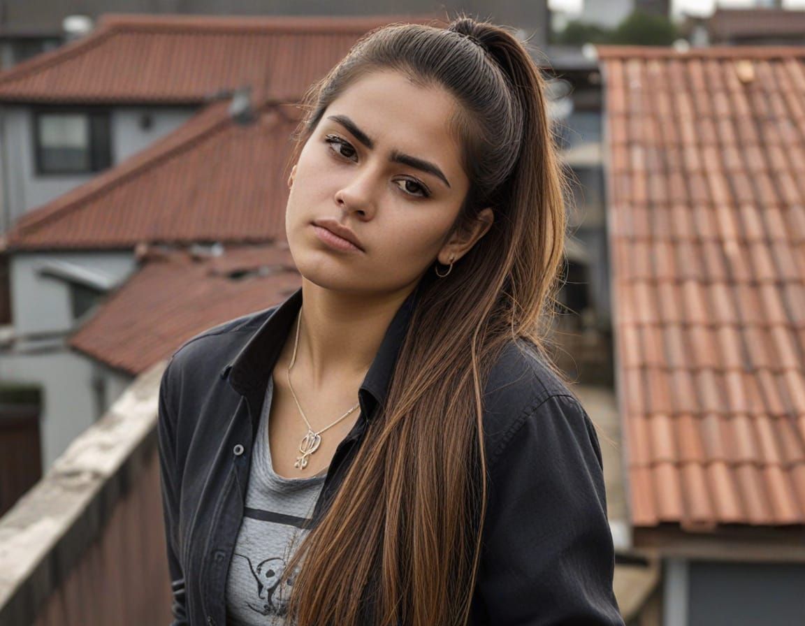 Young stocky Mexican Female with long straight dyed light br...