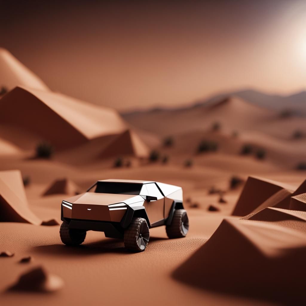 Tesla Cybertruck on Mars in Origami Style
