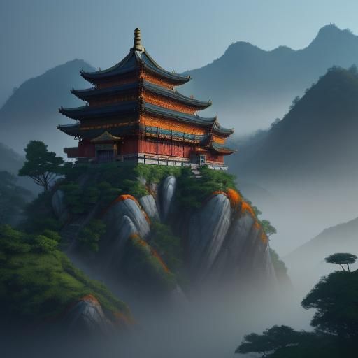 Kung Fu Panda in a Serene Mountain Valley