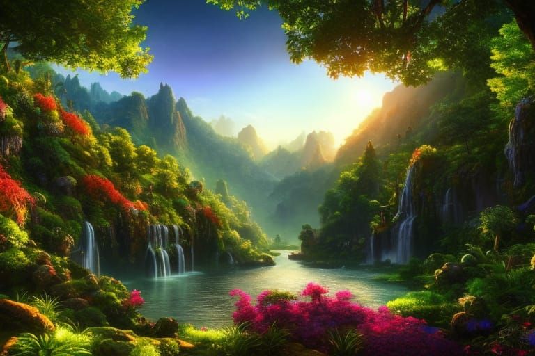 Lush Garden of Eden Paradise Landscape in 8K