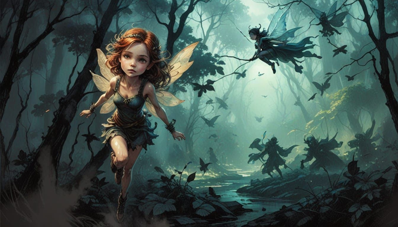 Fairy Portrait in Bold Etching Style with Cinematic Lighting