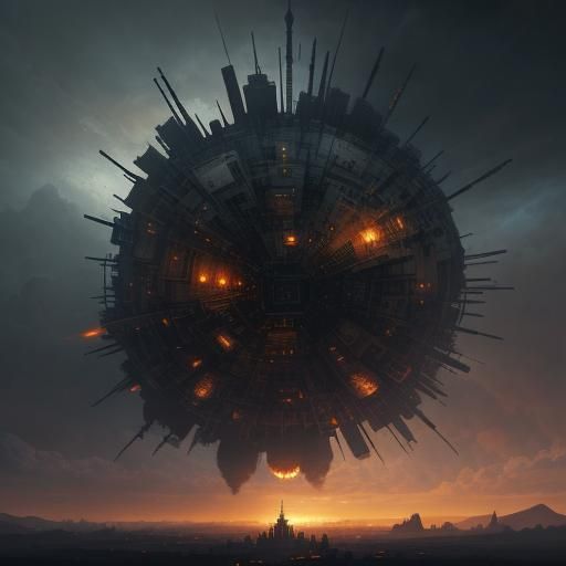 Dramatic Cinematic Digital Painting of Bombs