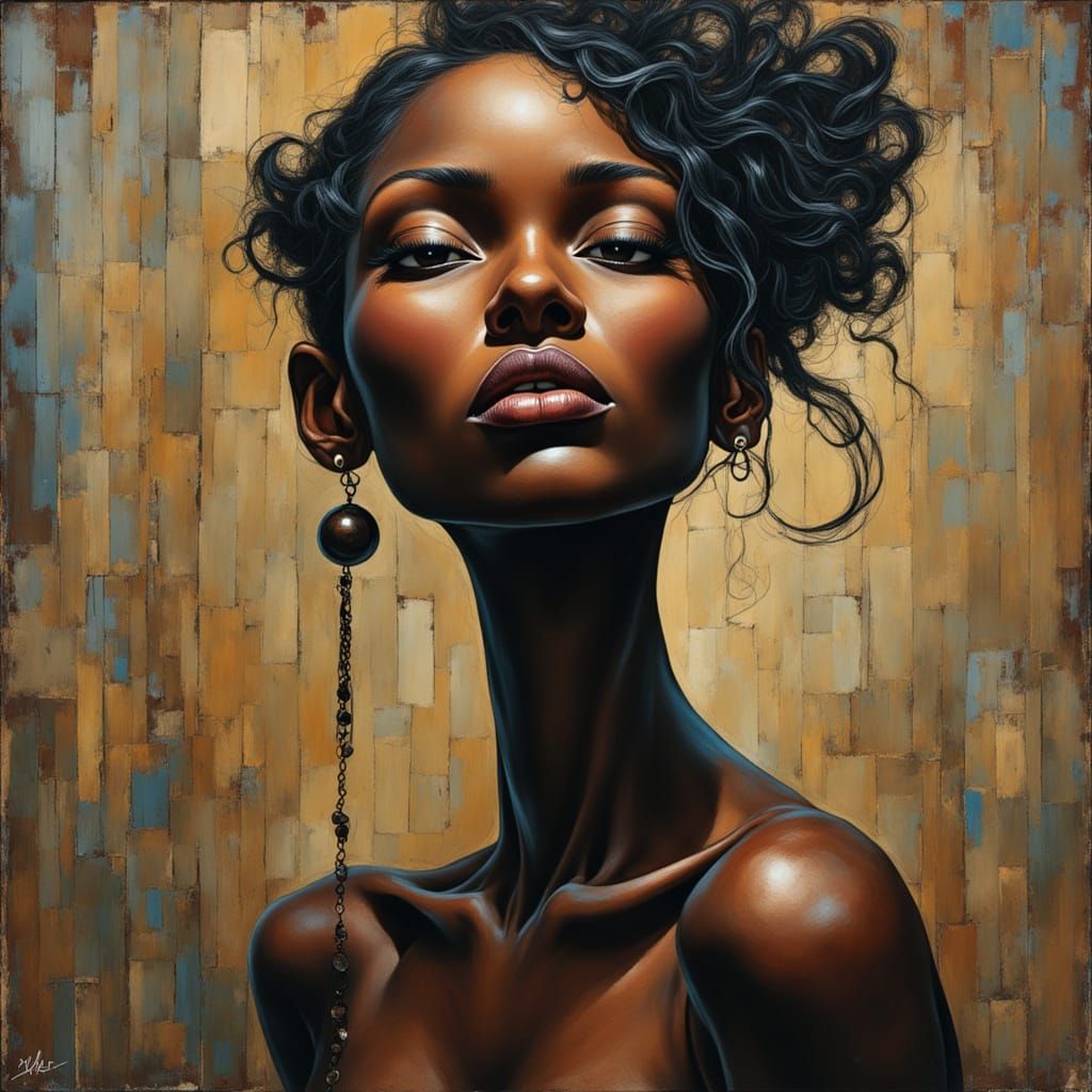 Surreal Portrait of a Black Woman with Elongated Neck