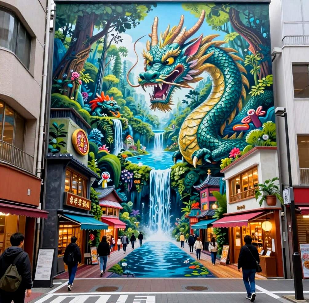 Optical Illusion Dragon Street Art in Japanese District