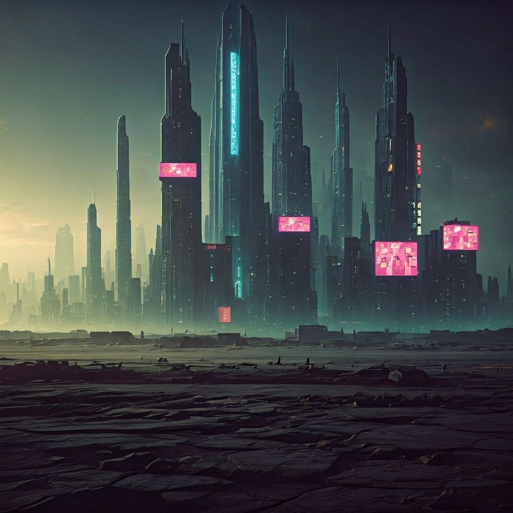 Cyberpunk Cityscape: Neon Lights in Wasteland