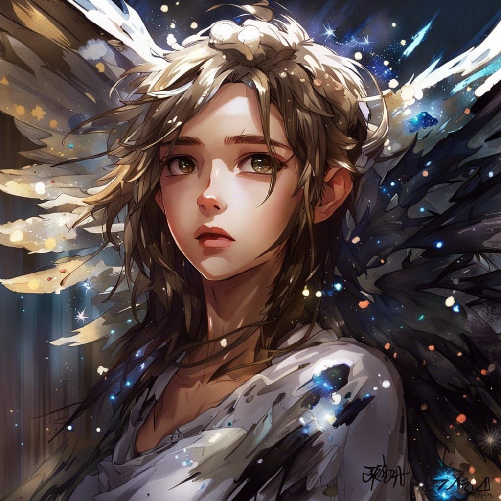 Glittering Angel Portrait in Anime Style