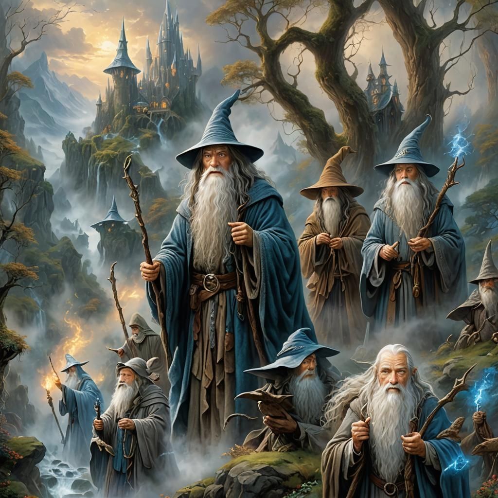 Lord of the Rings Wizards in Ethereal Fantasy Style