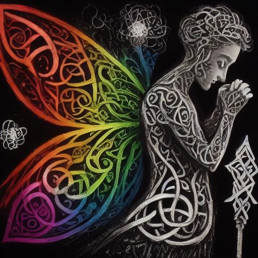 Celtic Knotwork Raven Silhouette in Crayon Style