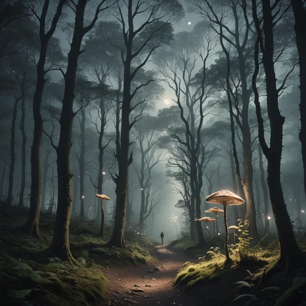 Moonlit Forest Path in a Dreamy Landscape