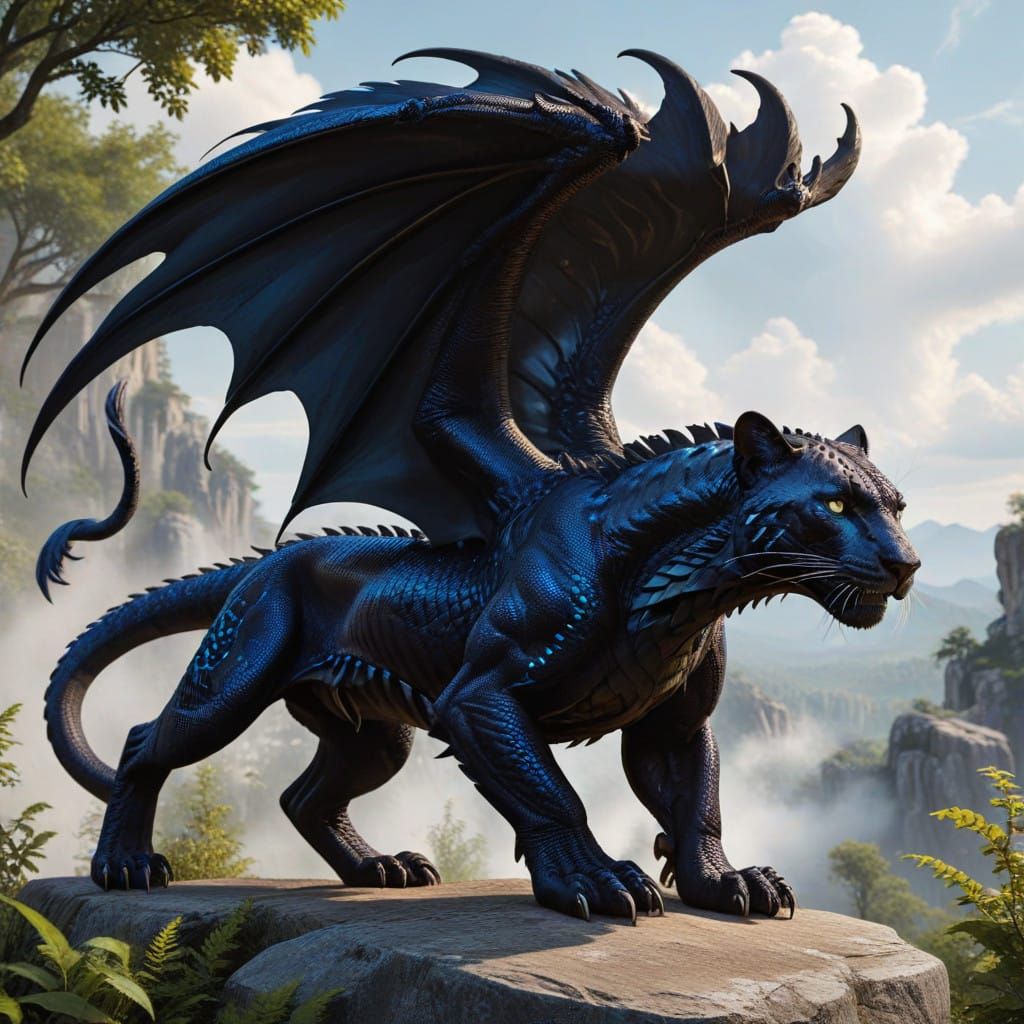 Fantasy Dragon Panther Hybrid with Scaly Scales and Wingspan