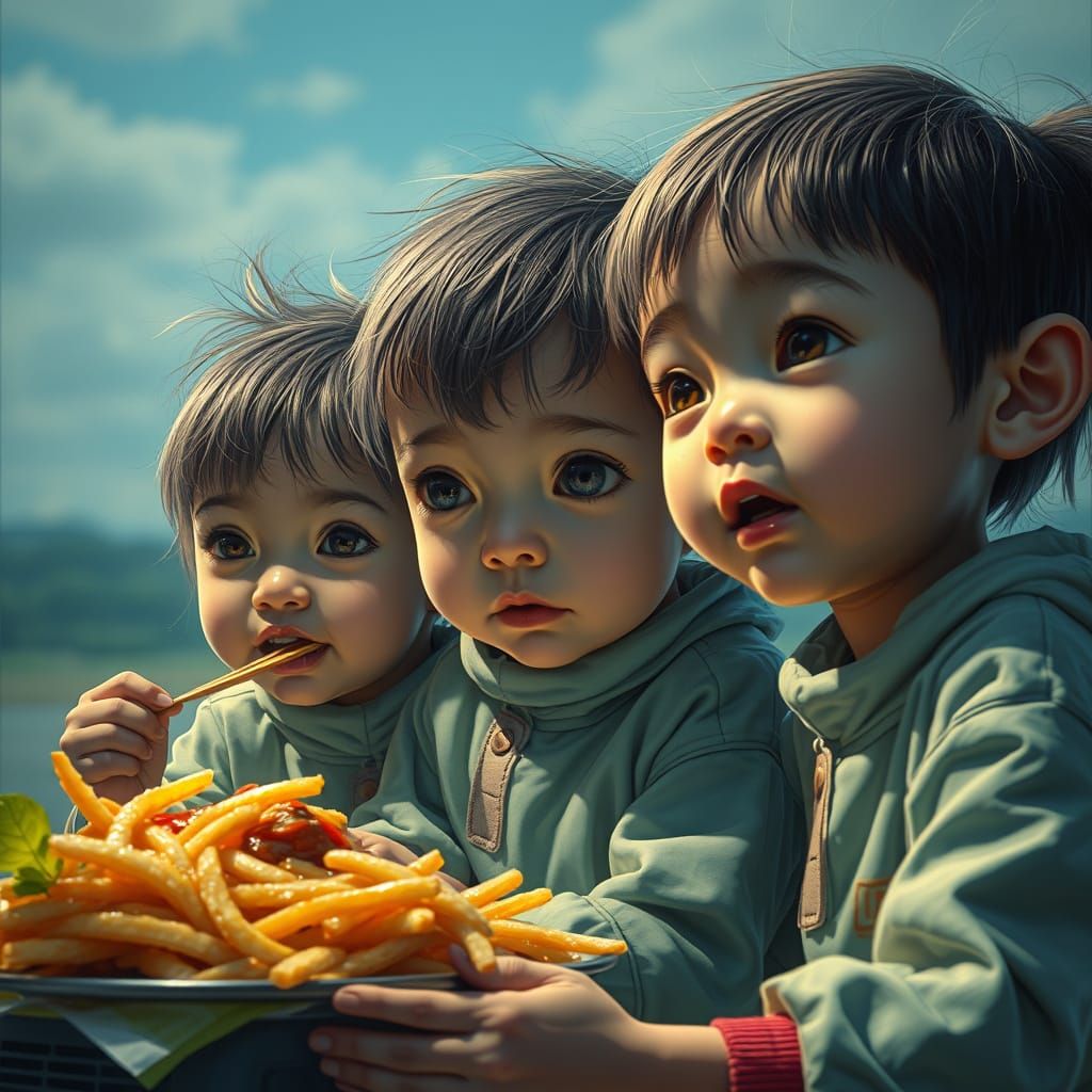 Hyperrealistic Otter Pups Begging for Food