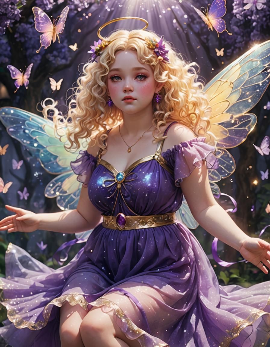 Plump Fairy with Glittery Wings in Fairycore Style