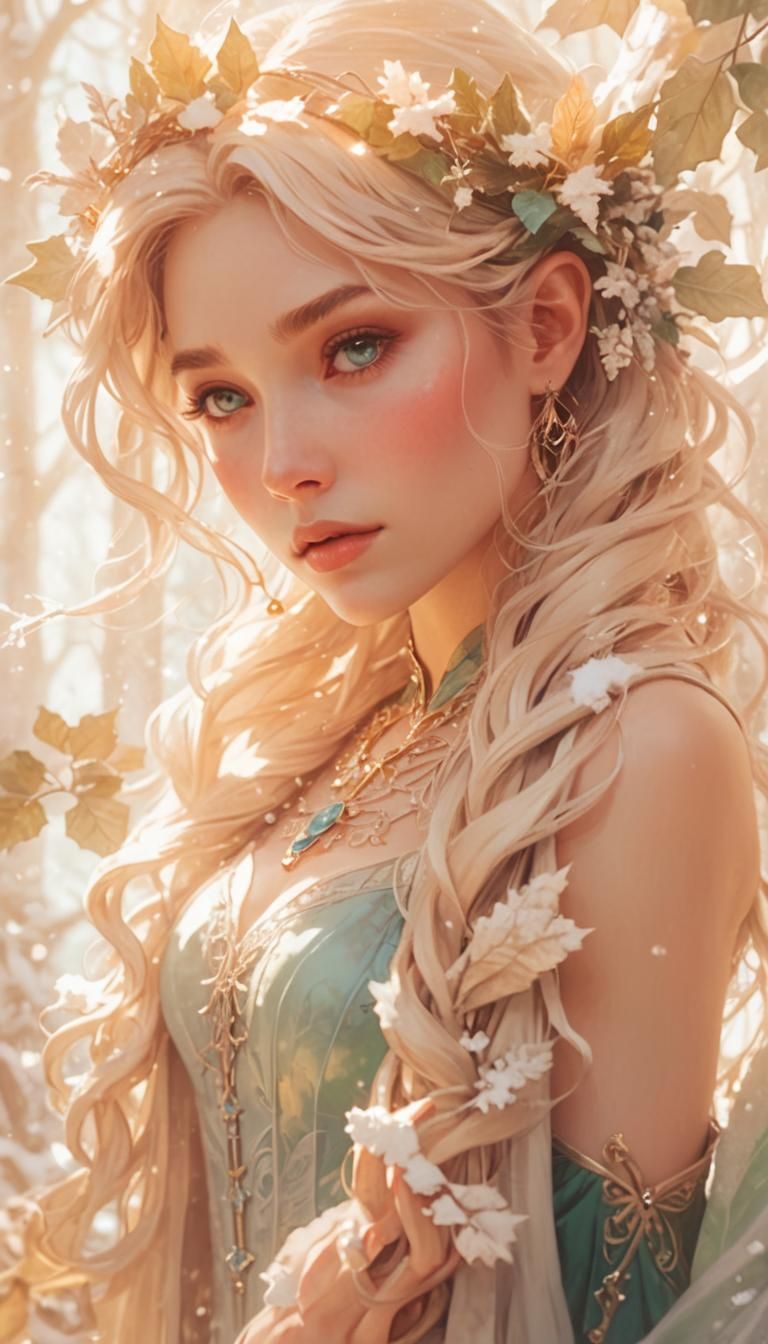 Enchanted Sorceress in Winter's Ethereal Glow