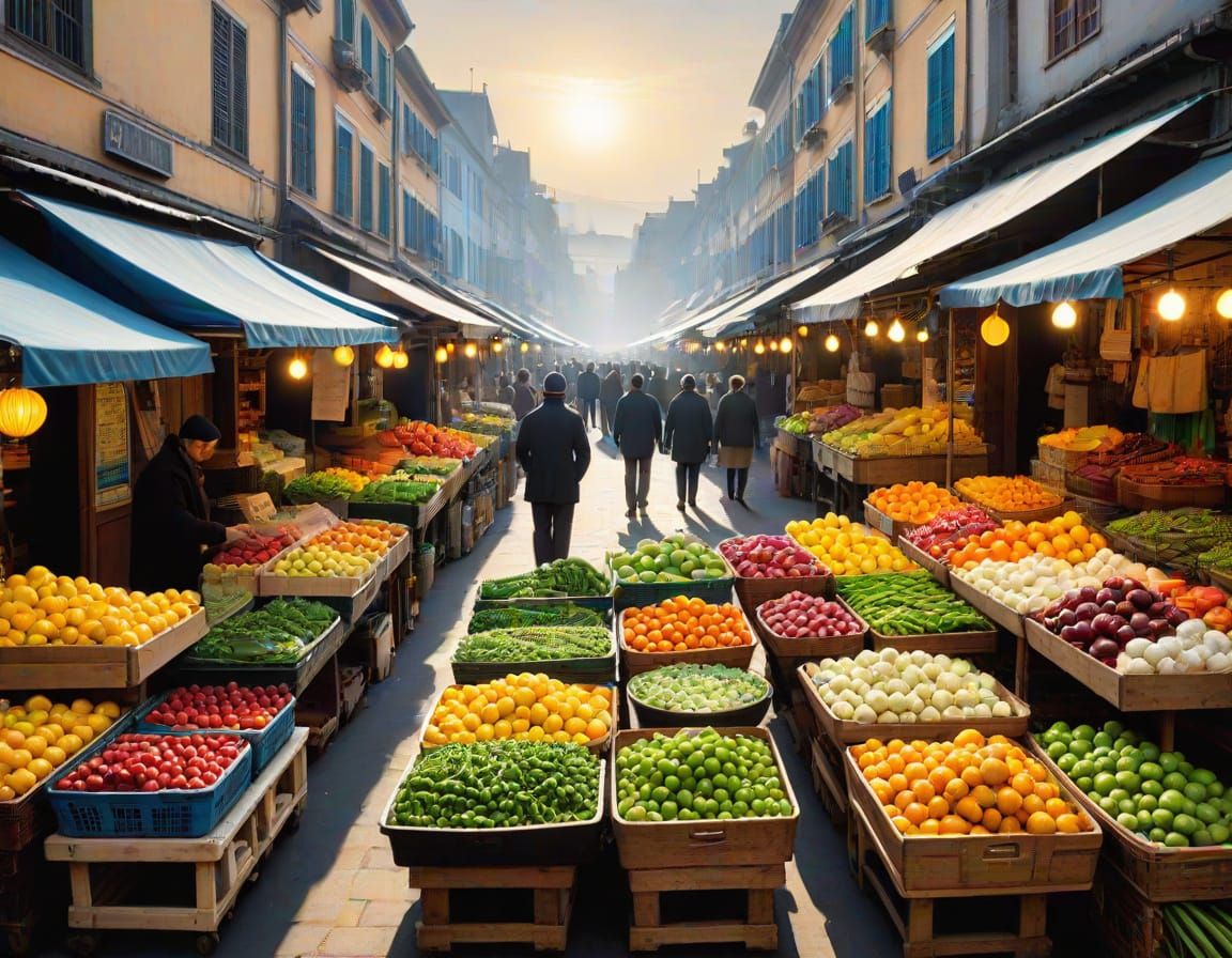 Vibrant Morning Street Market Scene