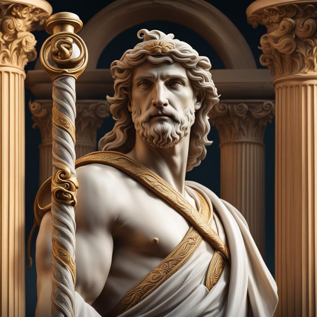Asclepius: Greek God of Healing in Art Nouveau Style