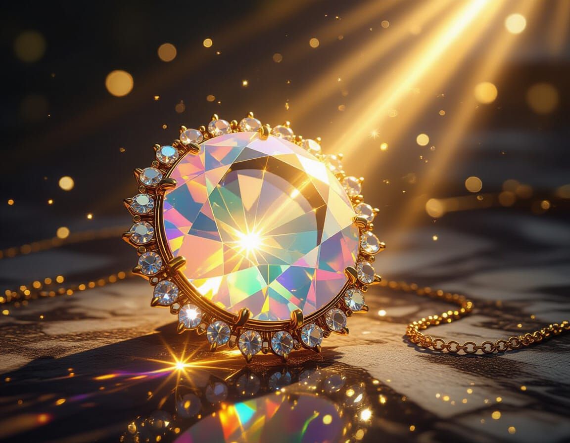 Sunbeam Shines from Opal Prism: Digital Art