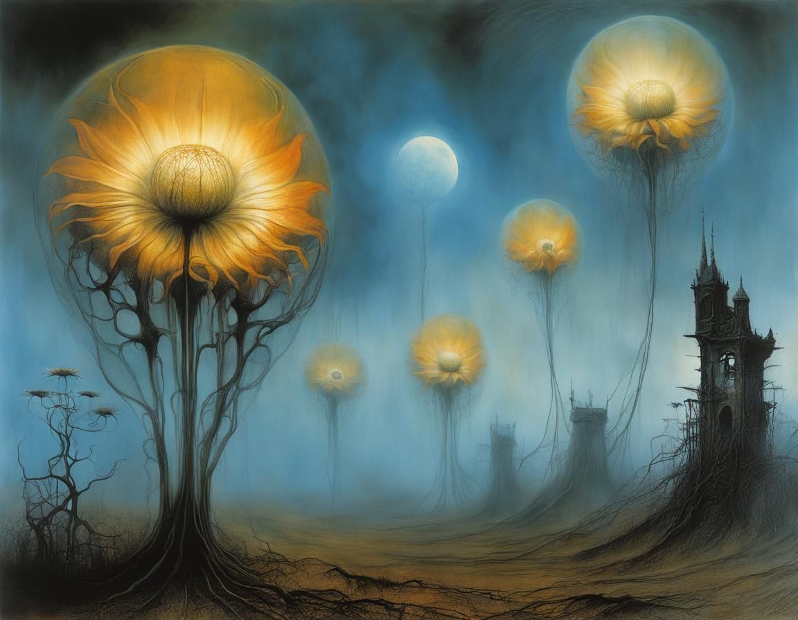 Ghost Flowers in Biomechanical Style