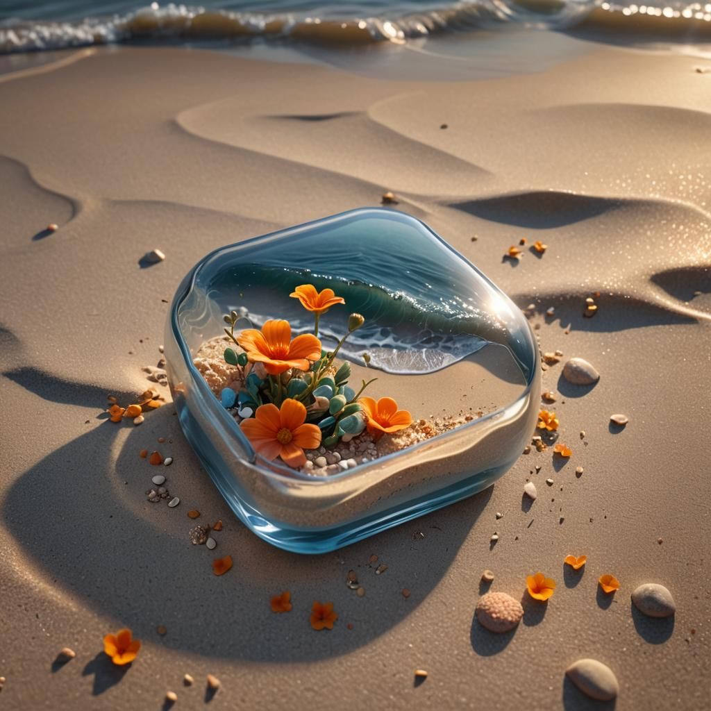 Wave in Glass Box on Beach