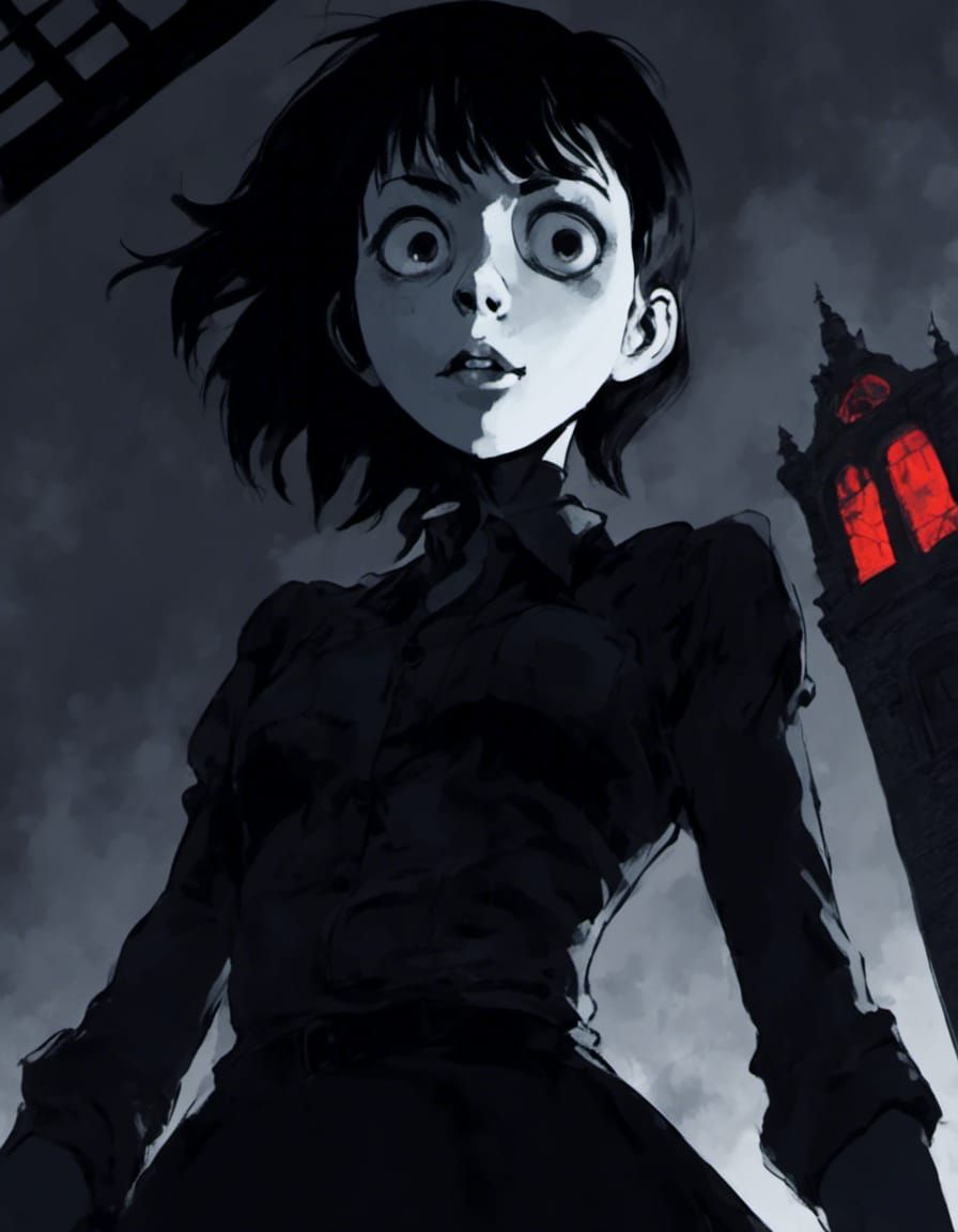 Creepy Cartoon Girl with Strong Expression