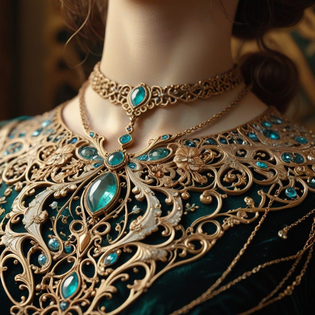 Surreal Antique Enamelled Necklace in Art Nouveau Style