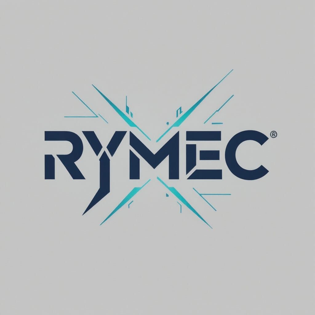 RYMEC Logo: Modern Geometric Wordmark in Navy and Cyan