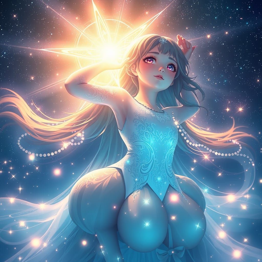 Surreal Anime Goddess Shines with Celestial Beauty