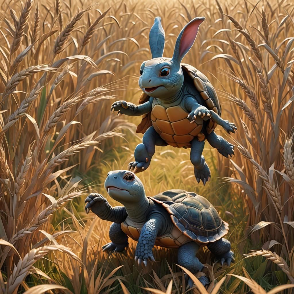 Turtle-Rabbit Hybrid Creature in Wheat Field