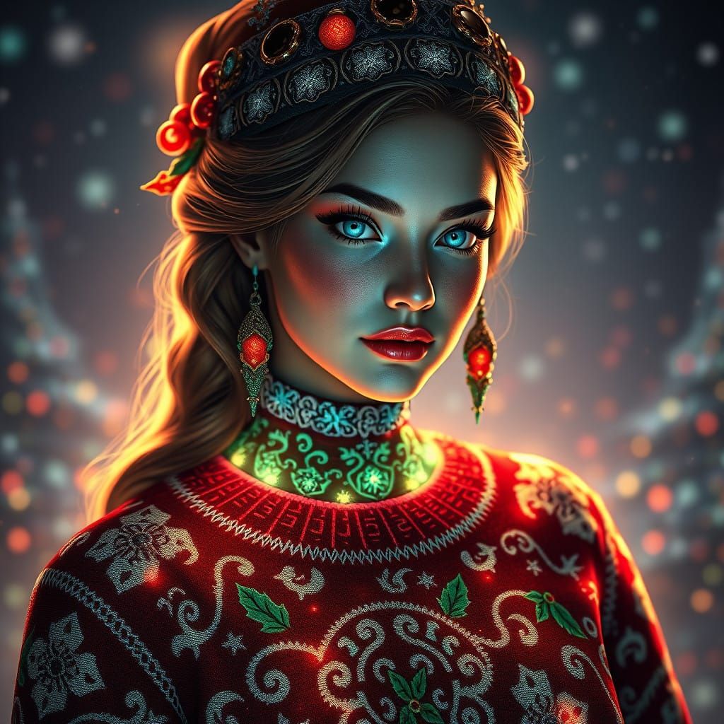Regal Christmas Avatar in Vibrant, Glowing Sweater