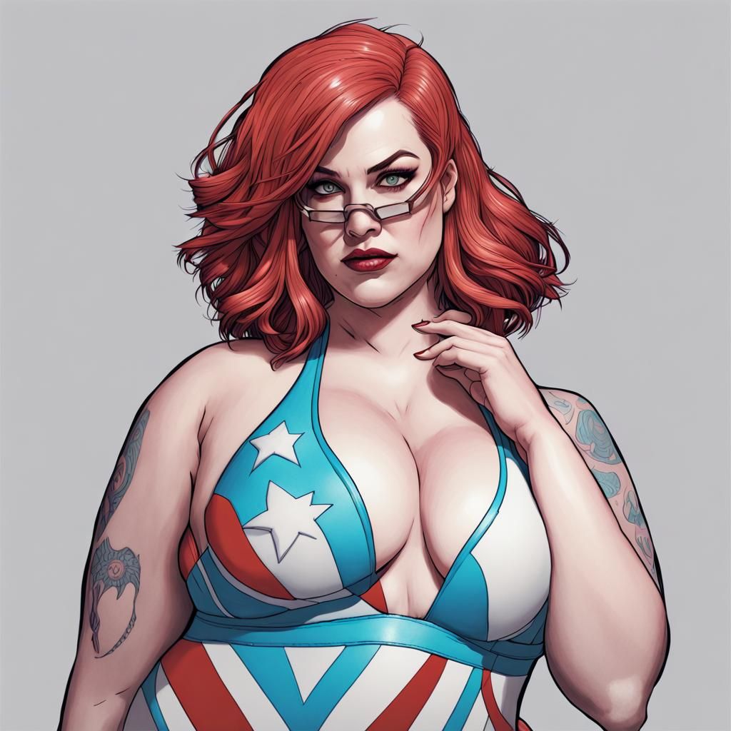 Striking Line Drawing of a BBW in Swimsuit