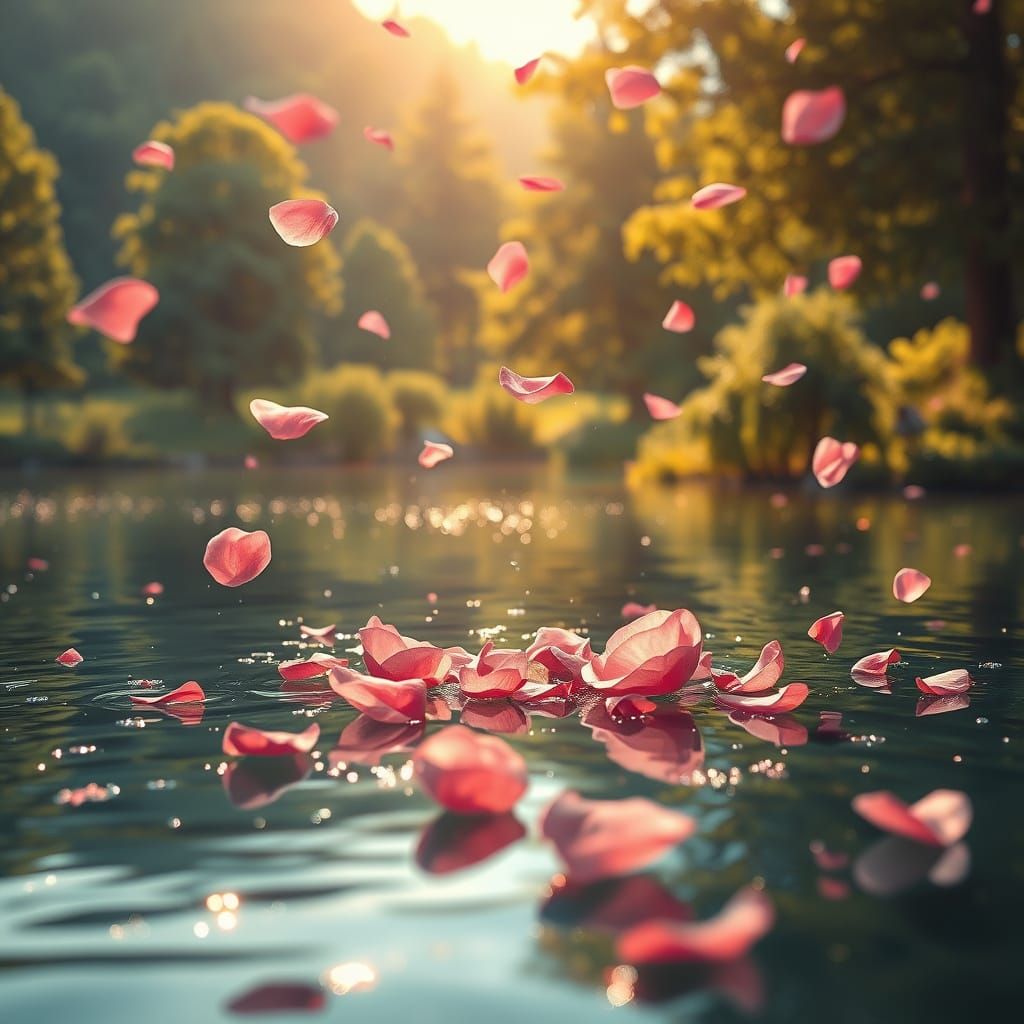 Rose Petals Dancing on a Lake's Surface