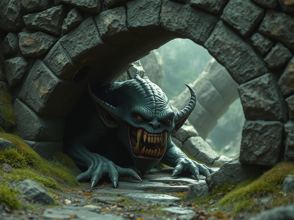 Menacing Troll Under Bridge in Giger Style