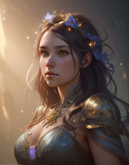 Fairytale Portrait with Glowing Dress, Detailed Concept Art