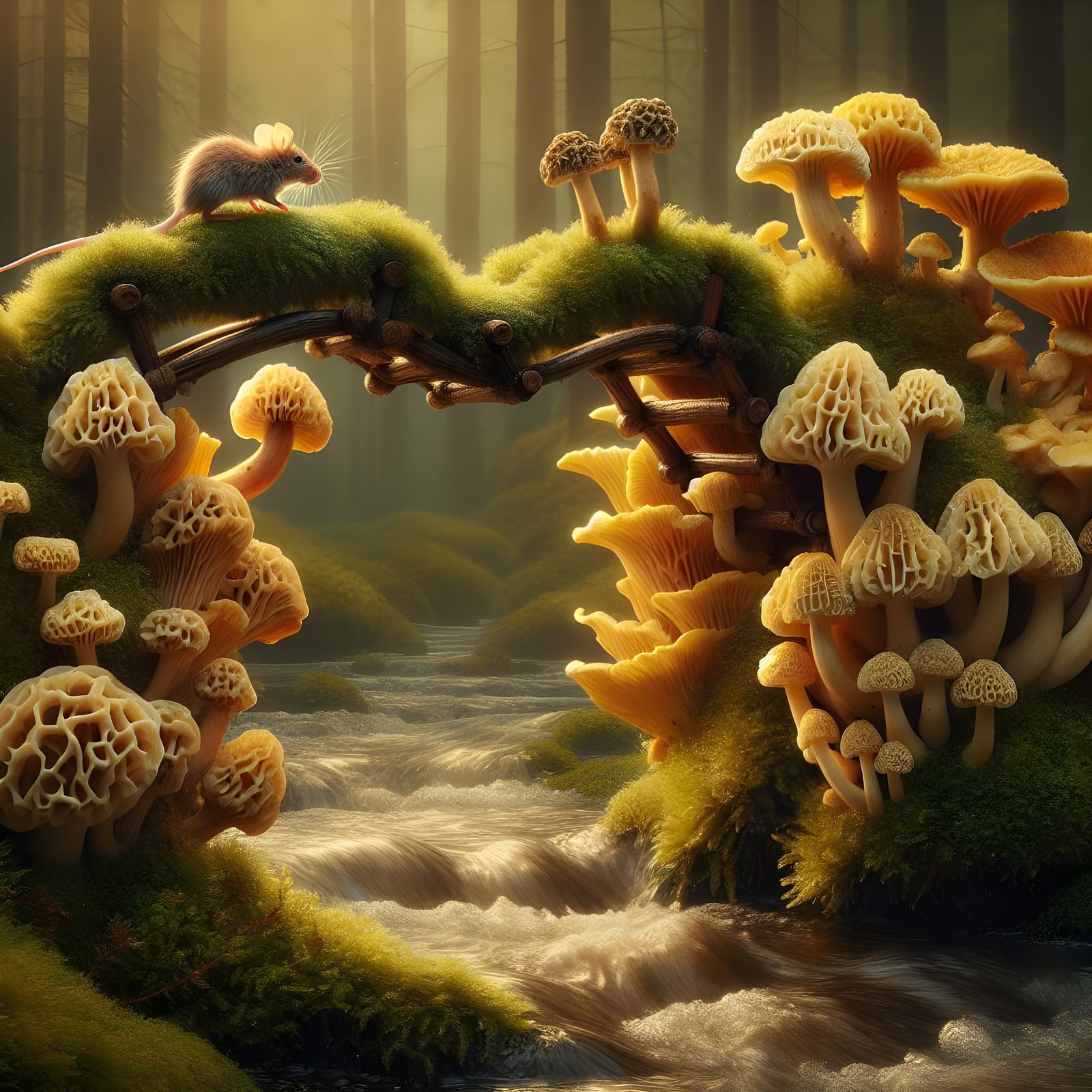 Mouse on Mushroom Bridge: Dutch Master Style