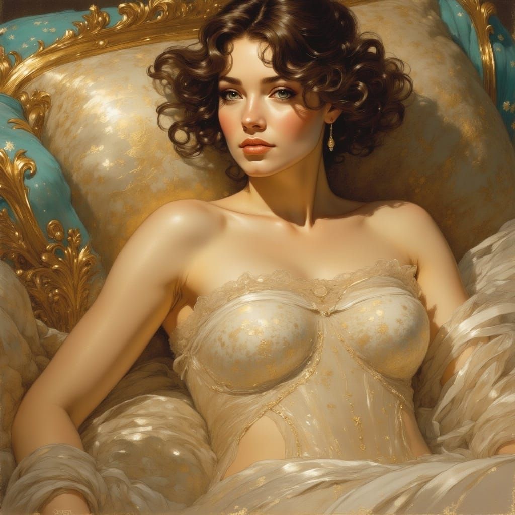 Baroque Bathing Beauty in Rococo Oil Painting Style
