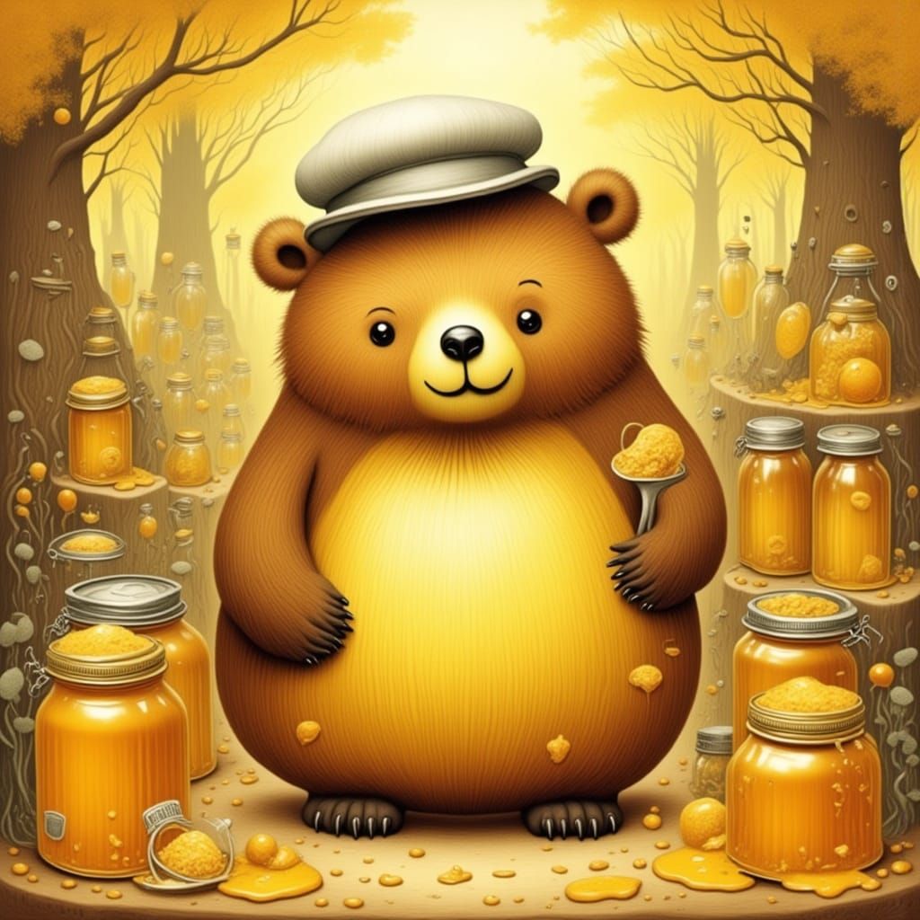 Happy Bear Sells Honey in Storybook Style