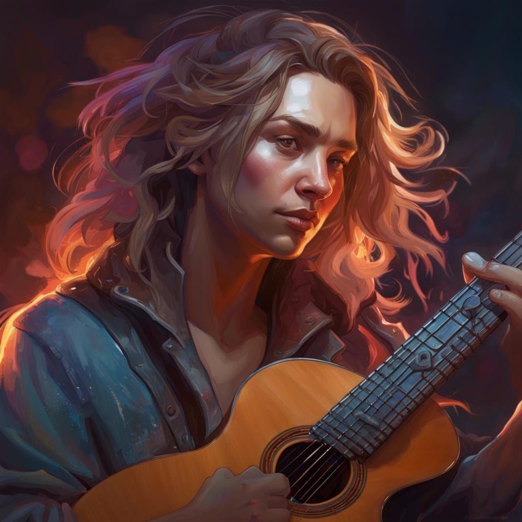 Detailed Guitarist Portrait with Dynamic Lighting
