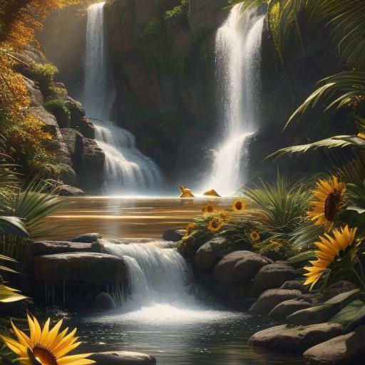 Oshun in Waterfalls: Hyper-Realistic Pin-Up