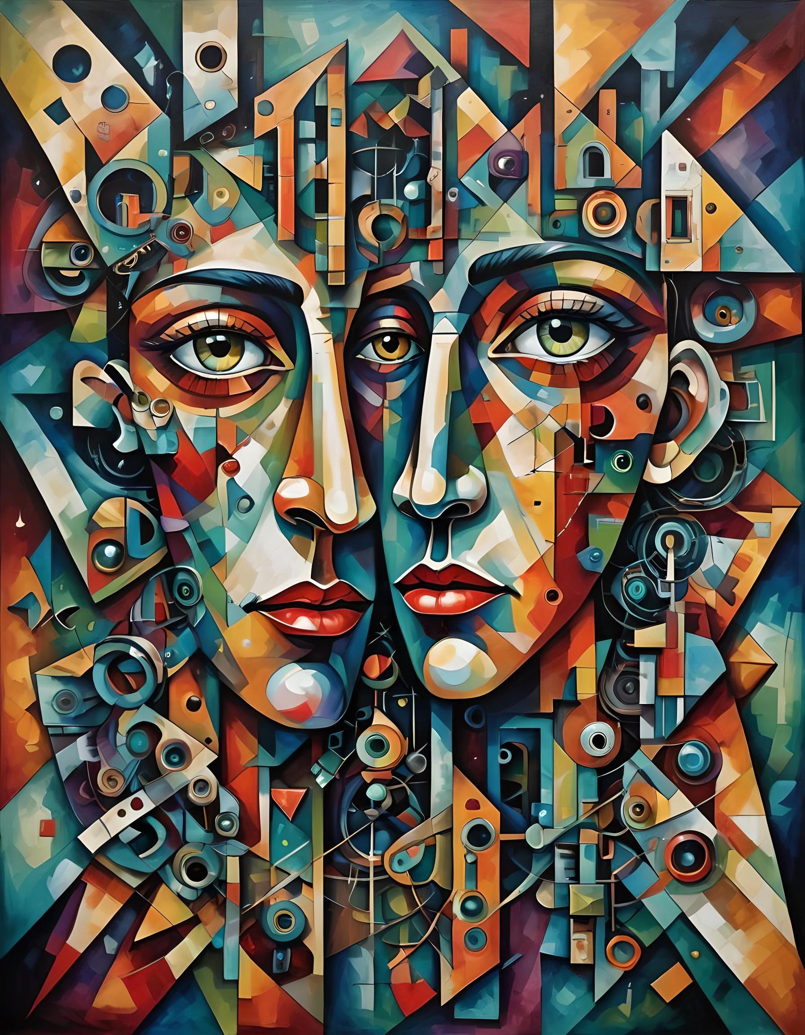 Abstract Geometric Portrait in Cubist Surrealist Style