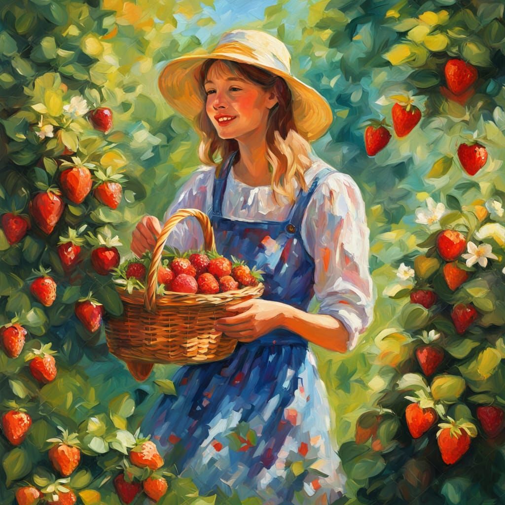 Surreal Strawberry Festival Scene in Neo-Impressionist Style