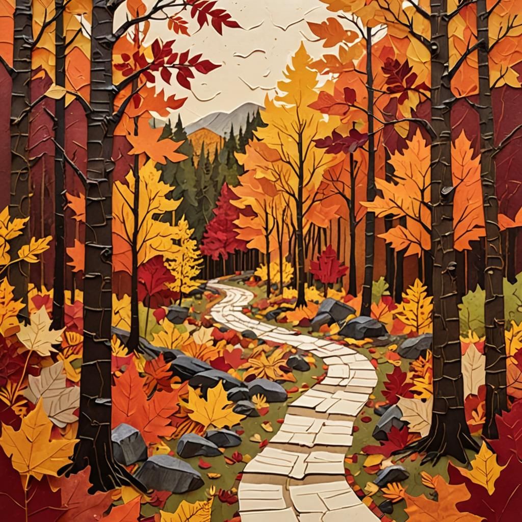 Vibrant Autumn Landscape Paper Collage Art