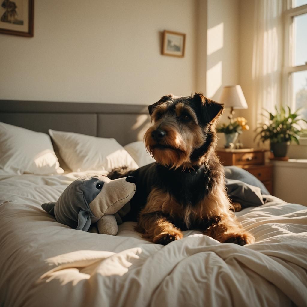 Terrier Snuggles Dolphin: Cinematic Film Still